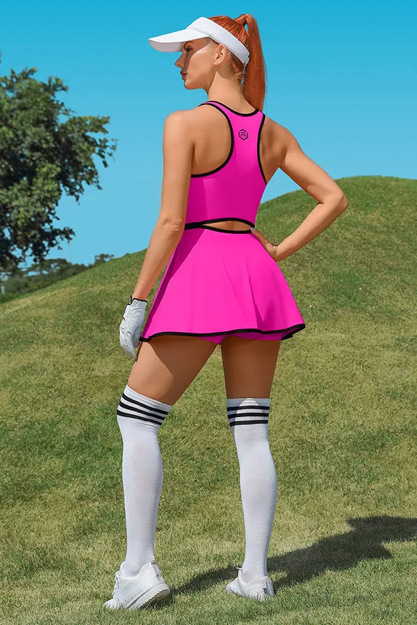 Clearance | Tennis Dress Workout Dress with Shorts and Built-in Bra Sleeveless Athletic Racerback Magenta Golf Dress