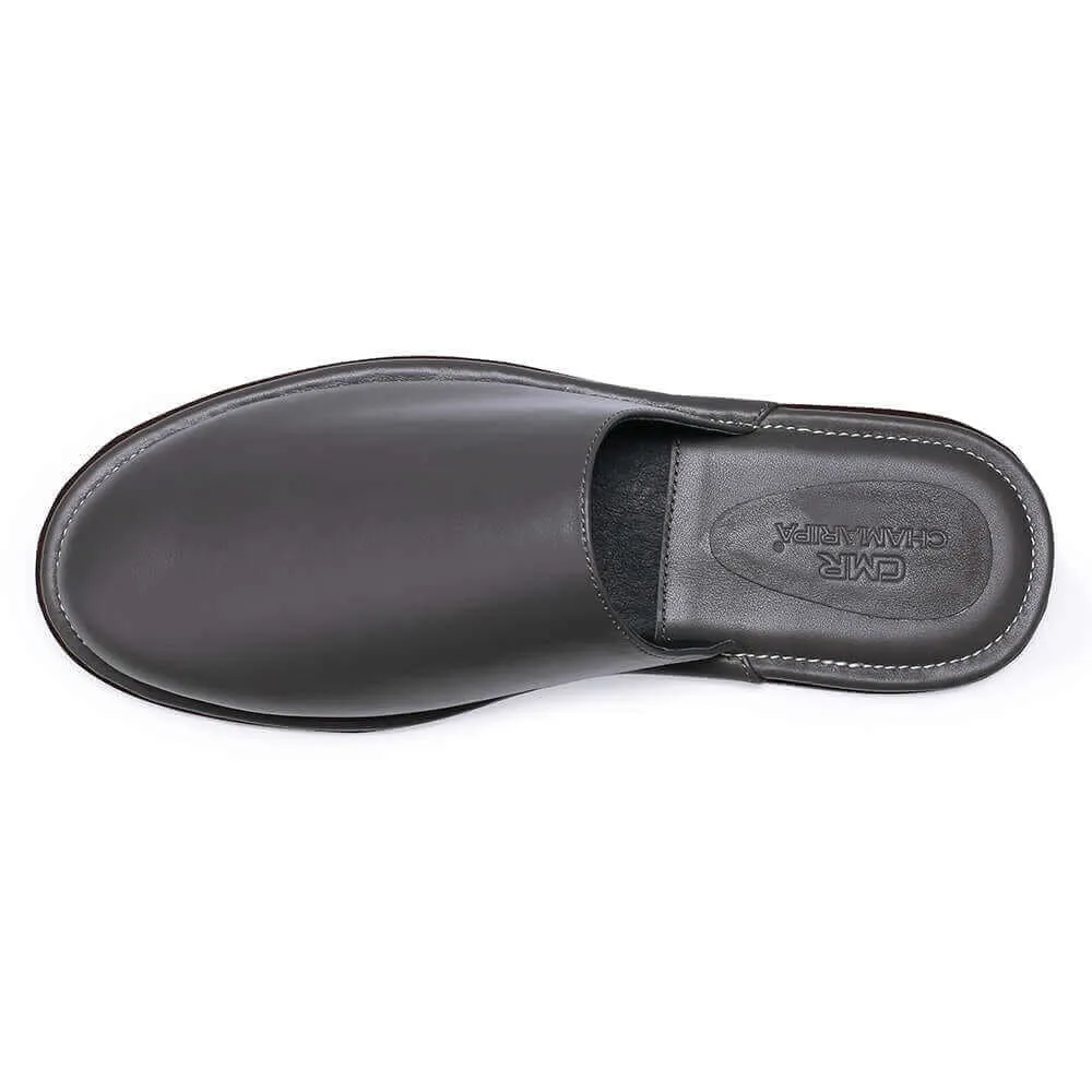 CMR CHAMARIPA Nappa Leather Slipper Indoor Mens Luxury Slipper Mens Premium Mule Travel Slippers Grey