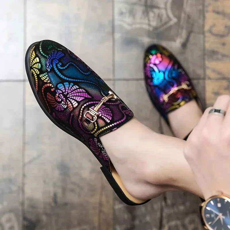 Colorful Geometric PU Leather Mules Shoes