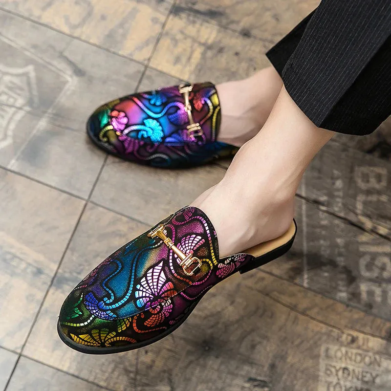 Colorful Geometric PU Leather Mules Shoes