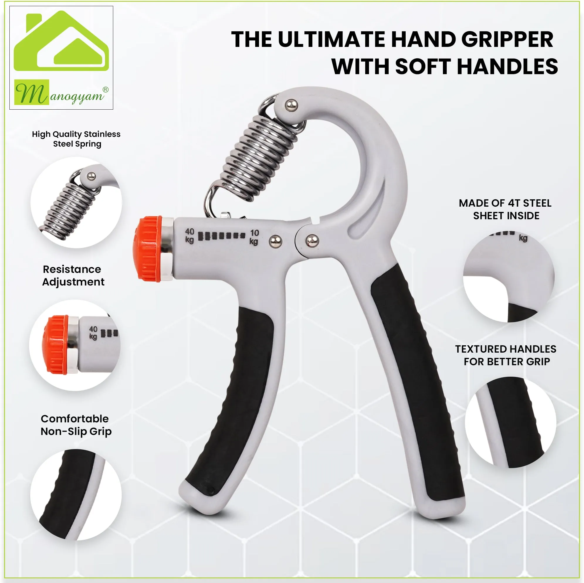 Combo Loop Band Set Of 2 Adjustable Hand Grip Strength & 2Pc Hand Gripper 10-40