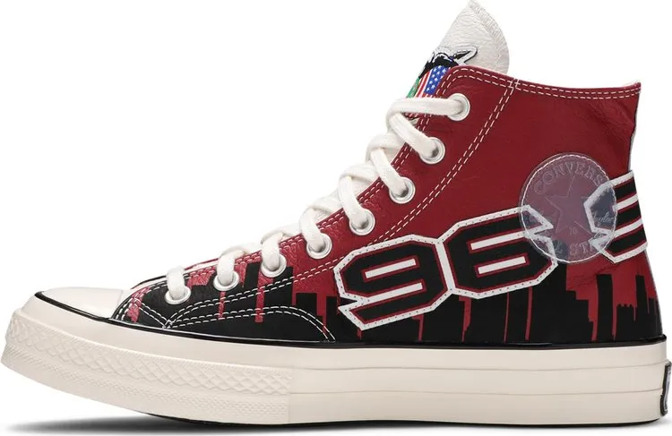 Converse Chinatown Market x Chuck 70 High Bulls Championship Jacket Sneakers, Red