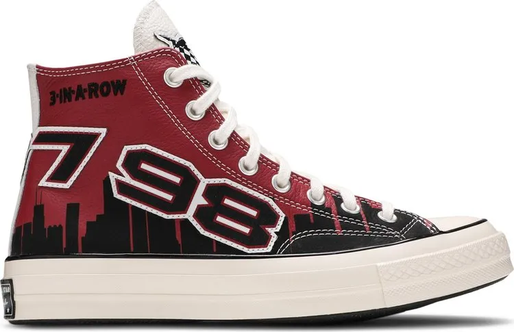 Converse Chinatown Market x Chuck 70 High Bulls Championship Jacket Sneakers, Red