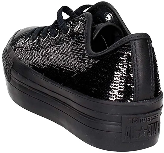 Converse sneakers da donna con paillette nere e zeppa 558984C nero