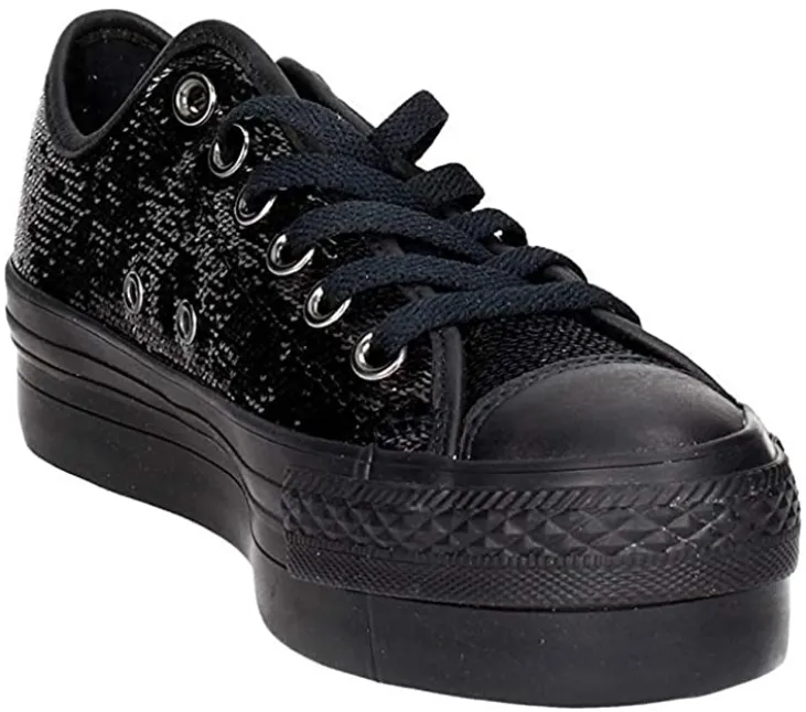 Converse sneakers da donna con paillette nere e zeppa 558984C nero