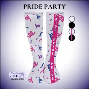 Crew Dress Socks - Pride Party | Fun Socks for Women | Colorful Socks with Confetti | Valentine's Day Gift for Girlfriend | Pride Week Socks | Black Novelty Socks for Bi Pride | LGBT Outfit Accessories