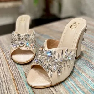 Crystal Blocks (neutral white Stones BLOCK heels wedding shoes )