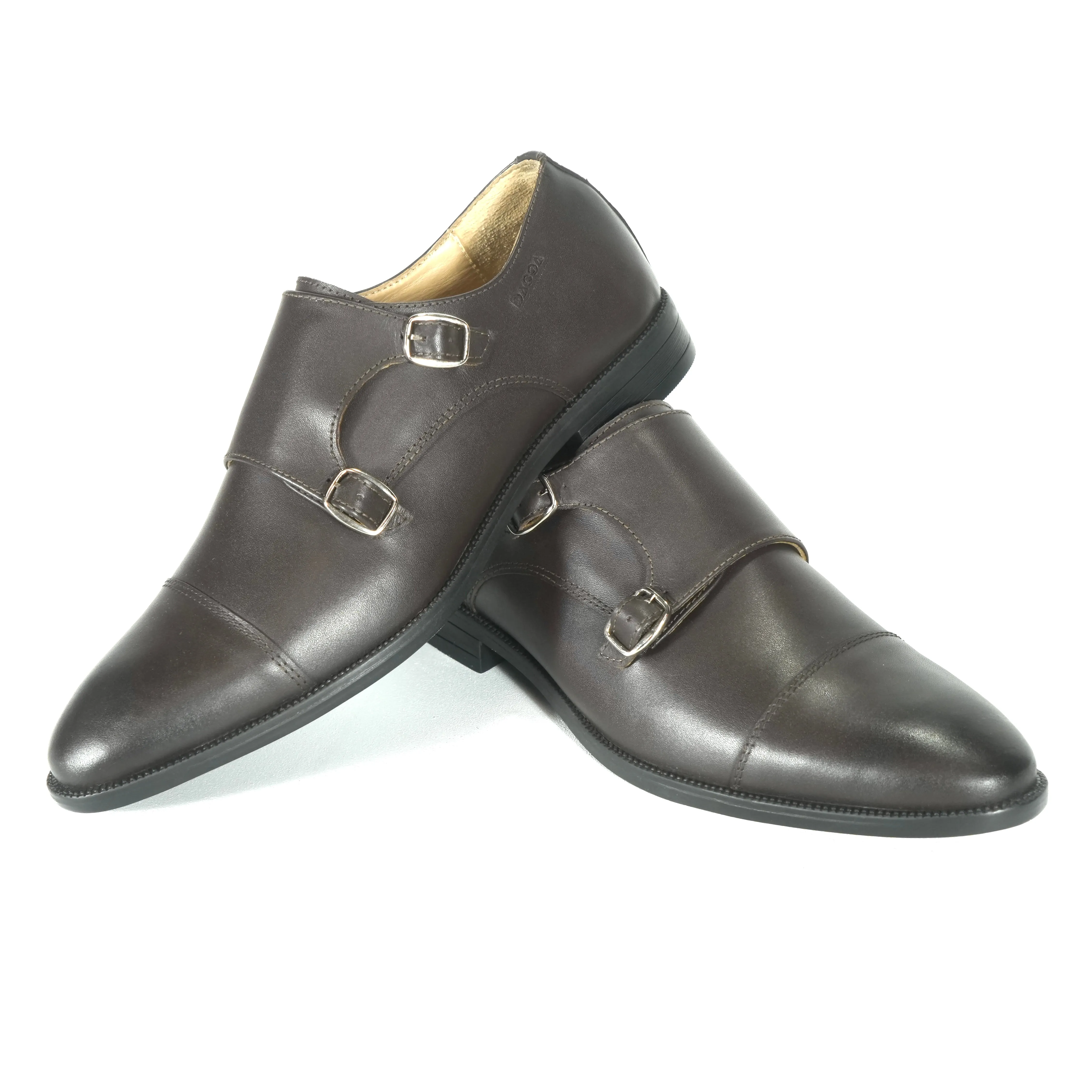 Dagga Men's Black / Brown Double Monk Leather Shoes