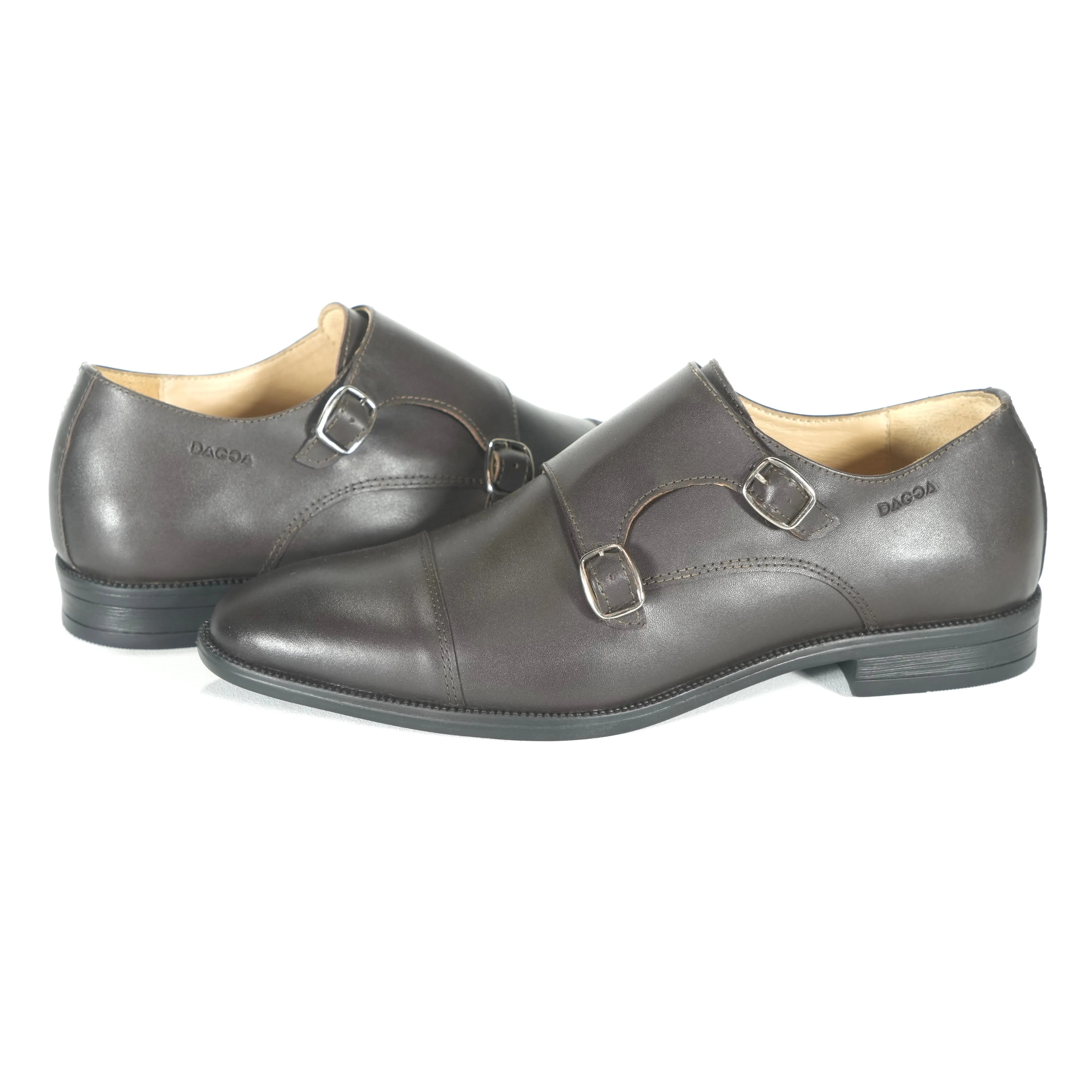 Dagga Men's Black / Brown Double Monk Leather Shoes