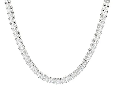 Dazzling 63.25ctw Ascher Cut Tennis Necklace in 14k Gold Plate