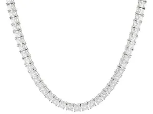 Dazzling 63.25ctw Ascher Cut Tennis Necklace in 14k Gold Plate