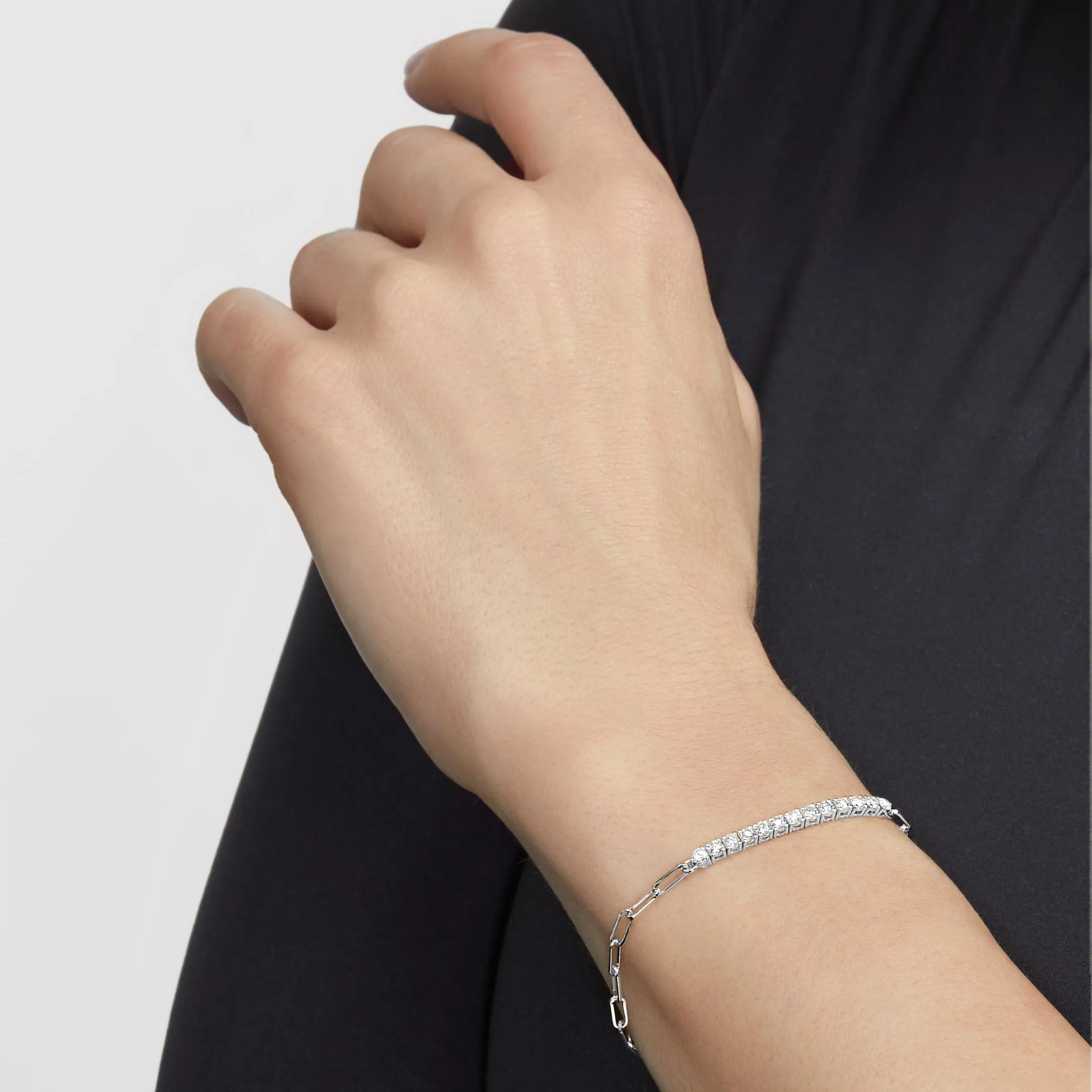 Diamond and White Gold Paperclip Chain Bracelet