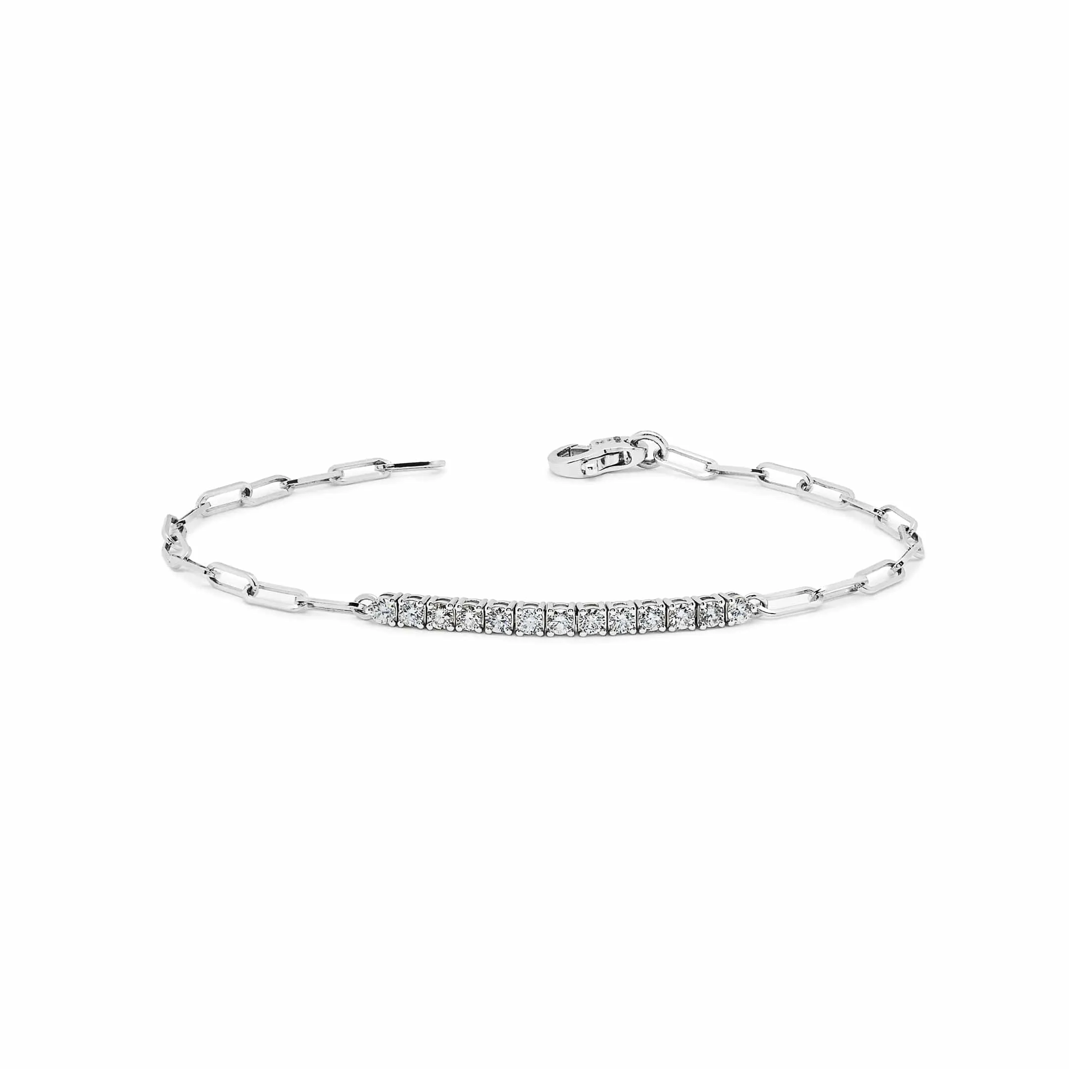 Diamond and White Gold Paperclip Chain Bracelet