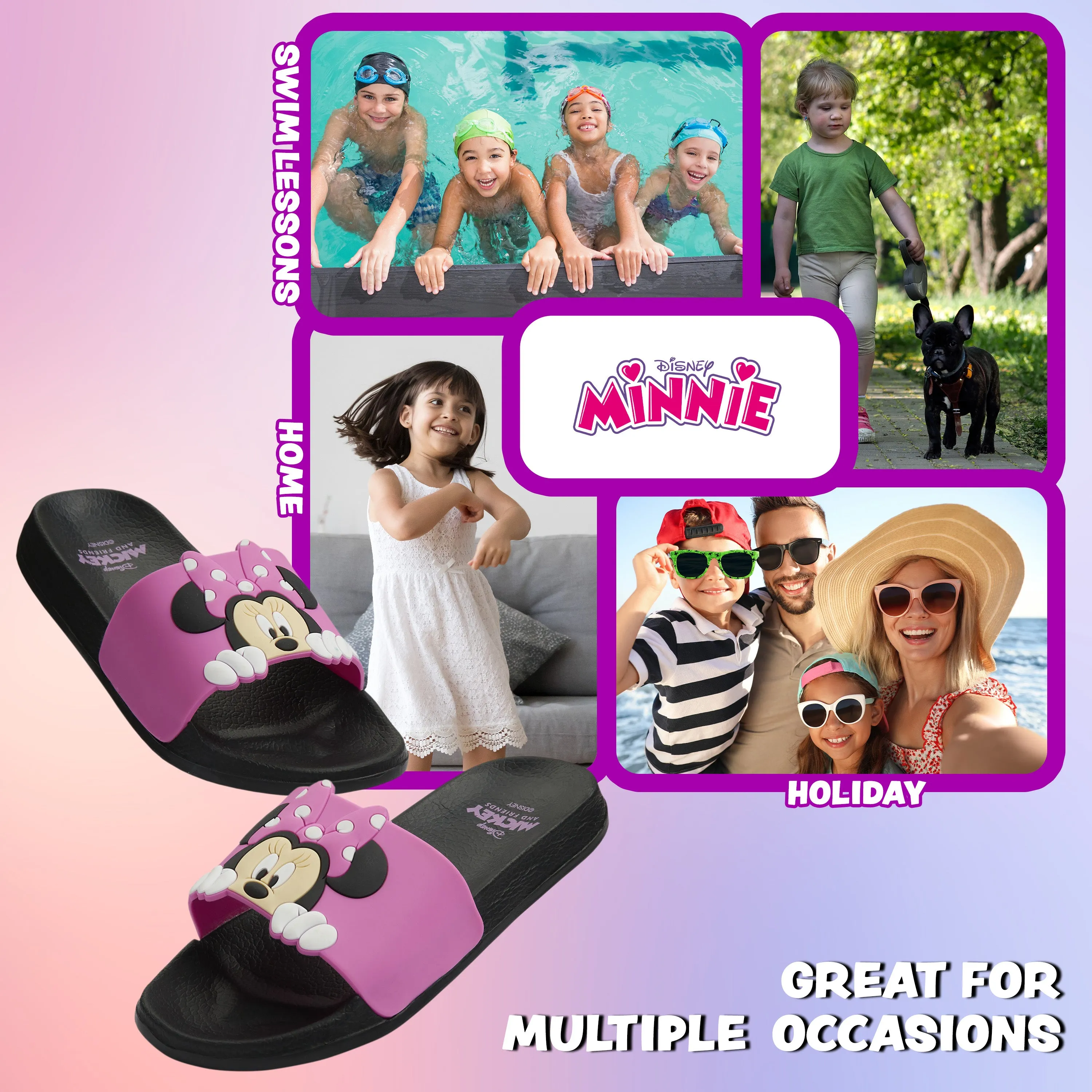 Disney Girls Sliders, Pool or Beach Shoes for Kids - Pink Minnie