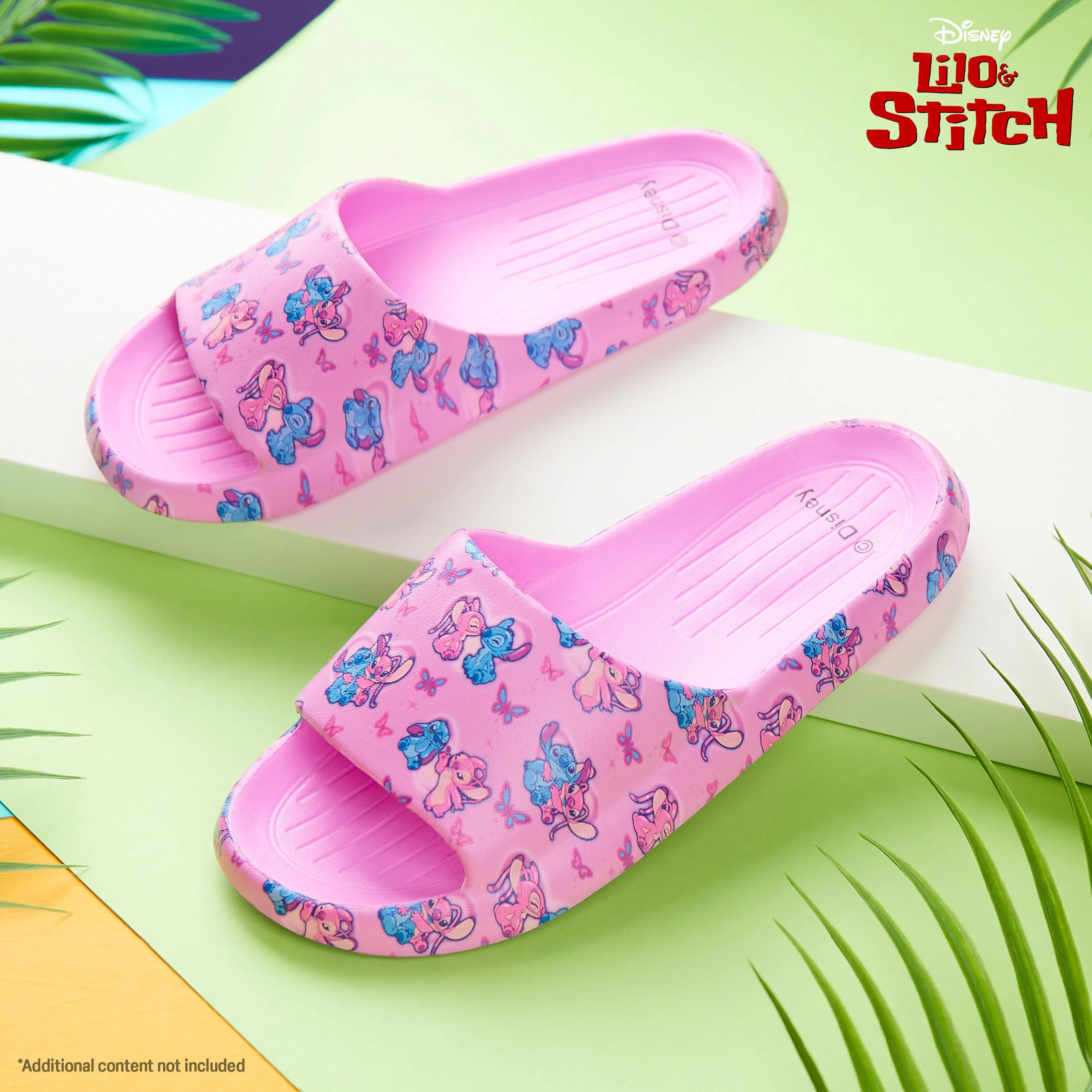 Disney Stitch Girls Sliders, Beach or Pool Shoes for Kids - Pink Fuchsia