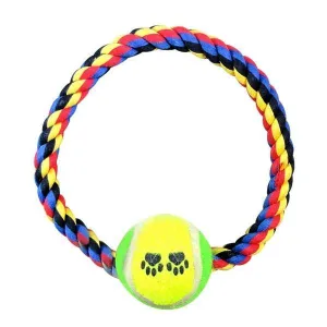 Dog Round Rope & Tug Toy with Tennis Ball