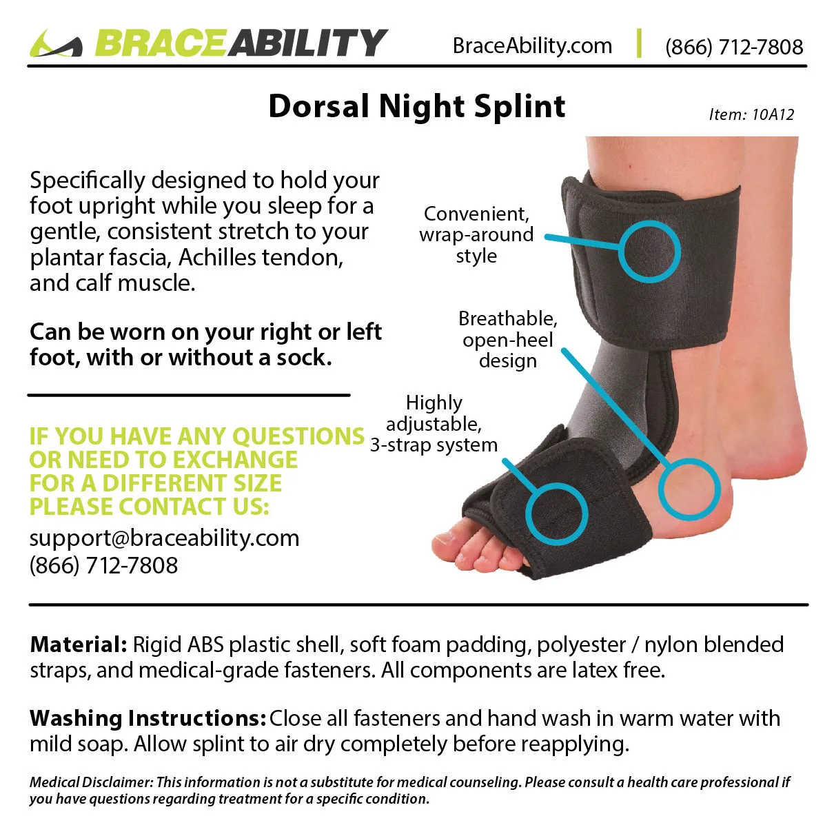 Dorsal Night Splint for Foot Drop & Plantar Fasciitis