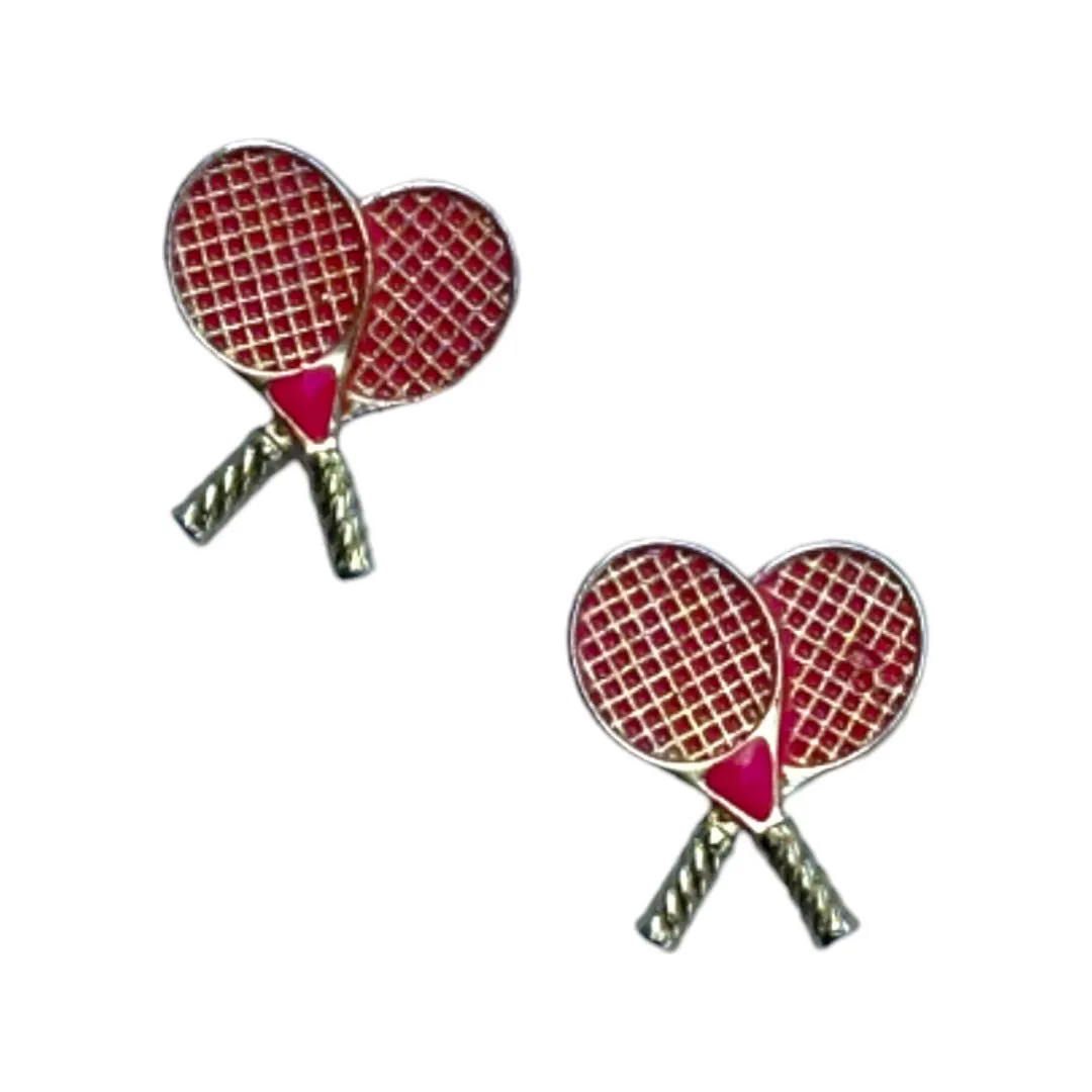 Double Tennis Racket Stud Earrings | Bright Pink