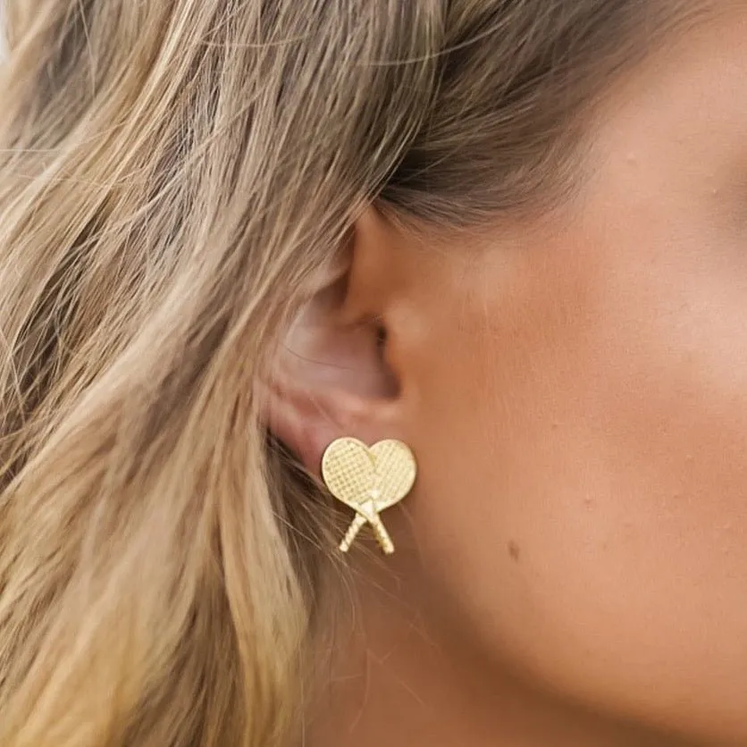 Double Tennis Racket Stud Earrings | Gold