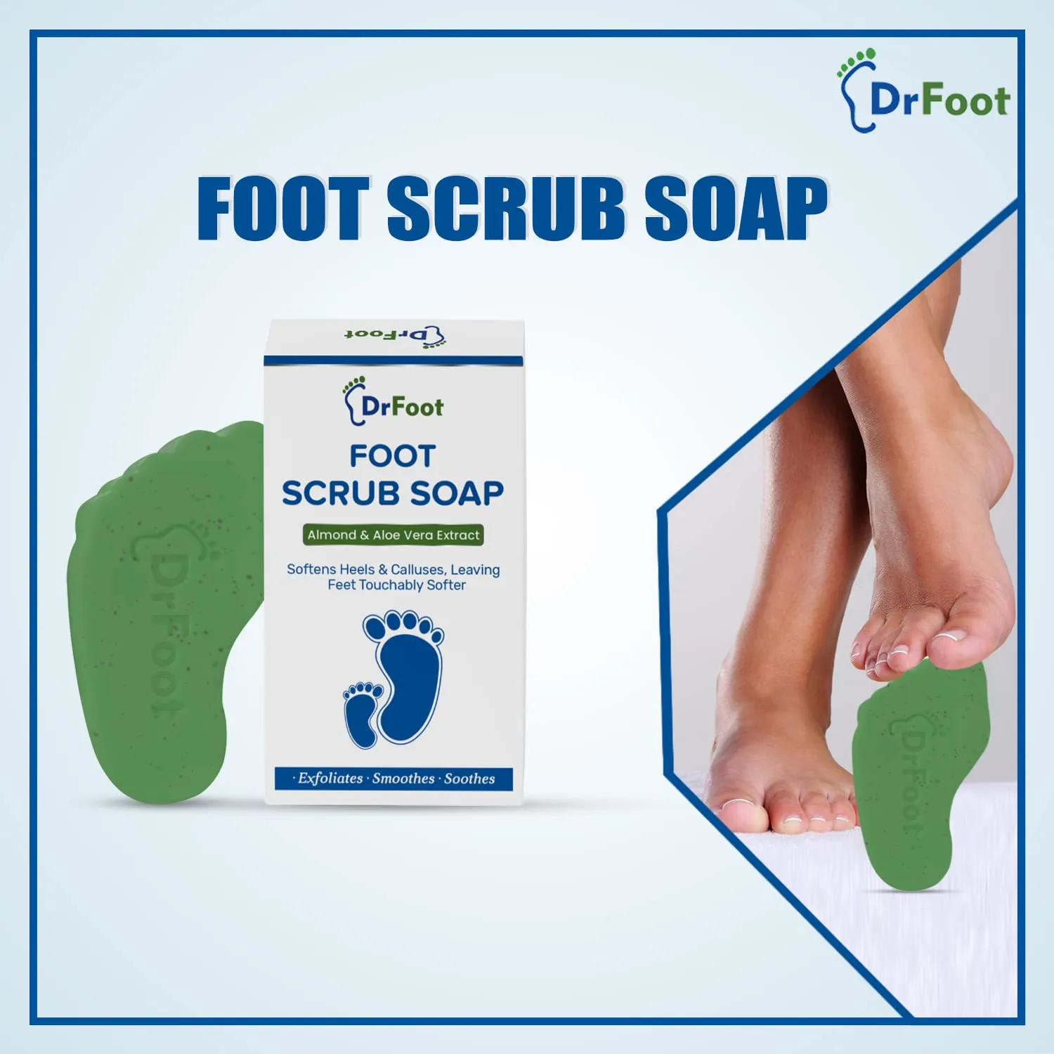 Dr Foot Foot Scrub Soap Repair Dry Cracked Heels, Dead Skin & Calluses Remover with Almond & Pure Aloe Vera Extracts – 100gm - Pack of 2 - (Pack of 3)