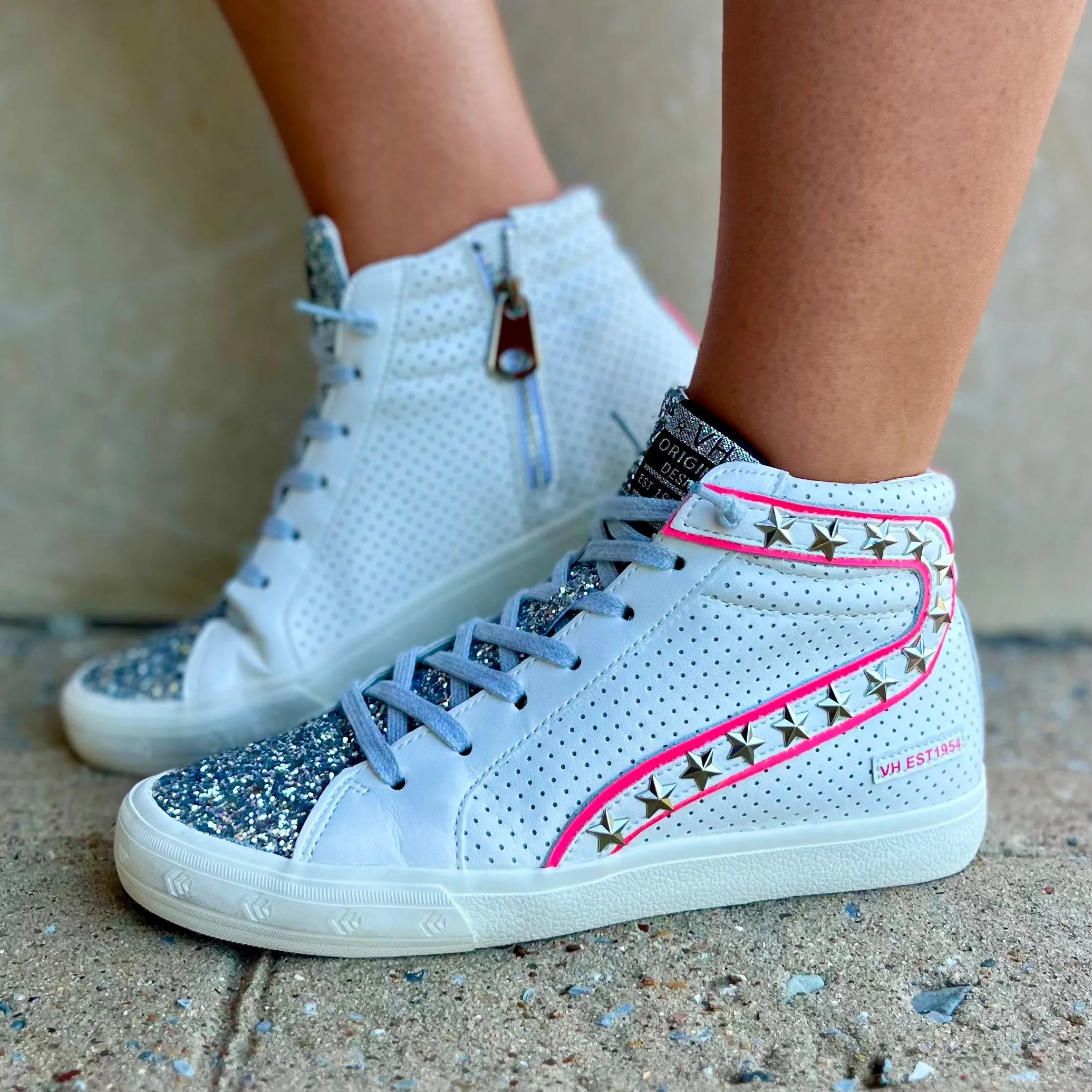 Electric Ave White and Pink Vintage Havana High Top Sneaker