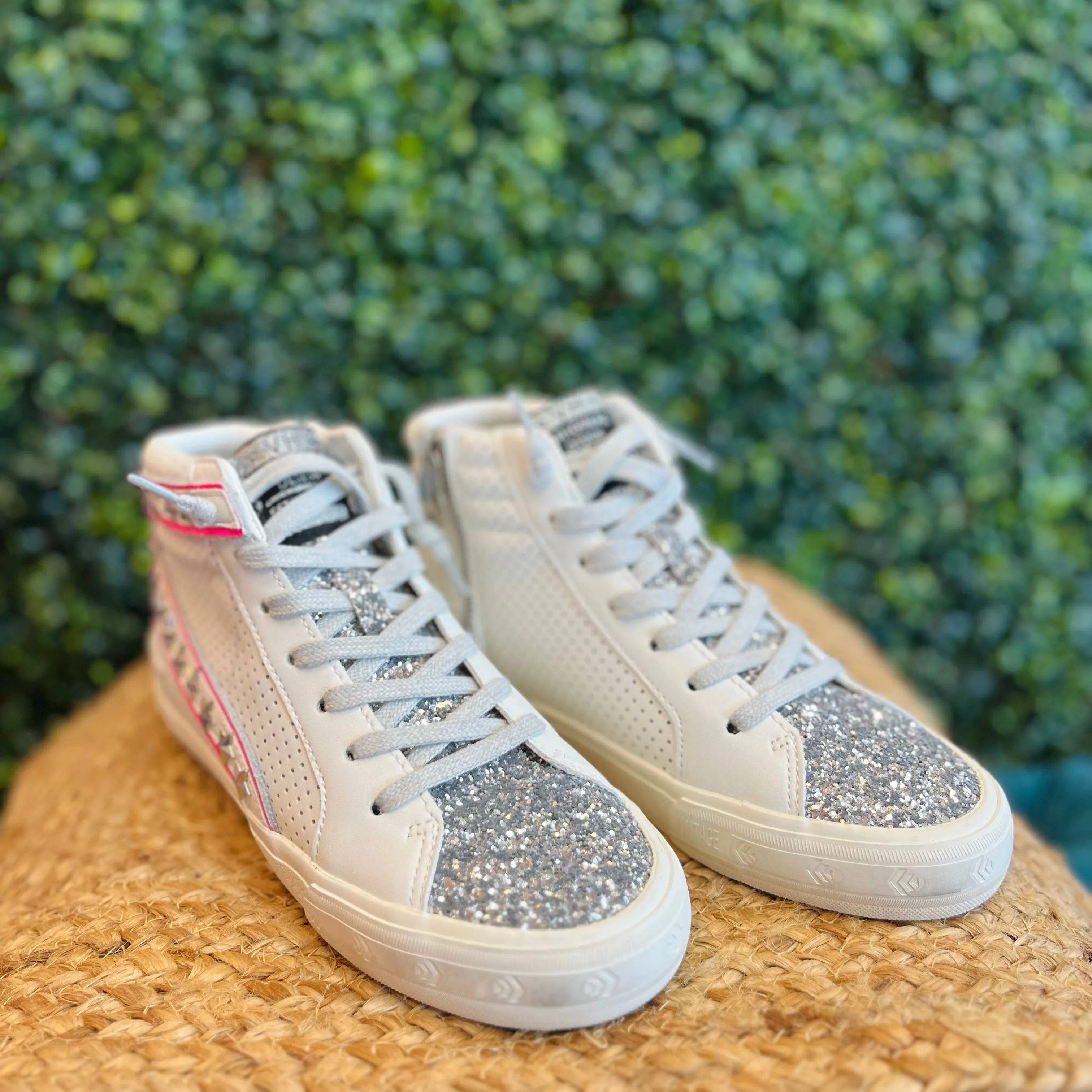 Electric Ave White and Pink Vintage Havana High Top Sneaker