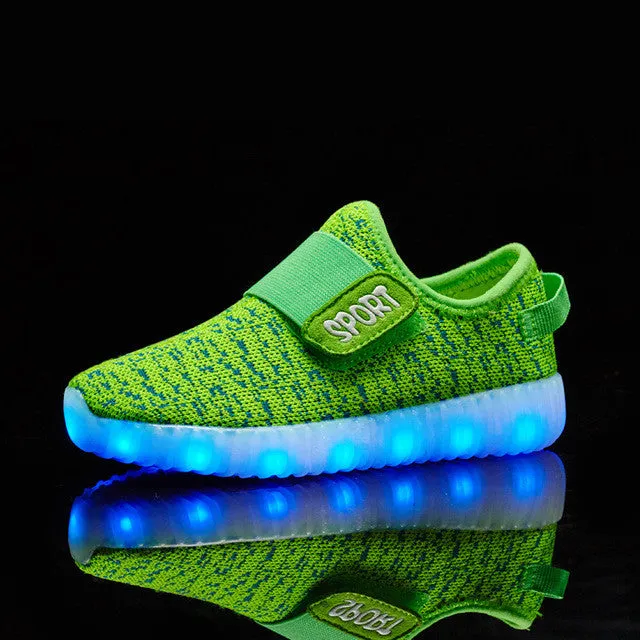 Eur25-37// usb charging breathable children basket led sneakers shoes kids with lighted up luminous shoes for girls&boys