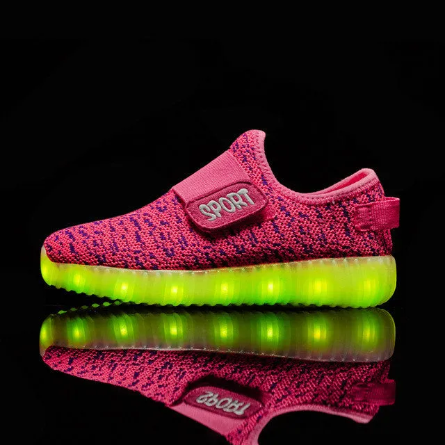 Eur25-37// usb charging breathable children basket led sneakers shoes kids with lighted up luminous shoes for girls&boys