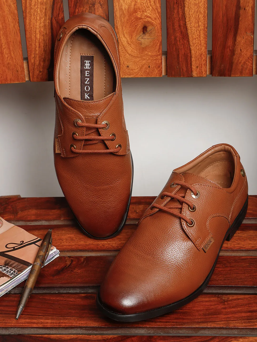 Ezok Men TAN Leather Formal