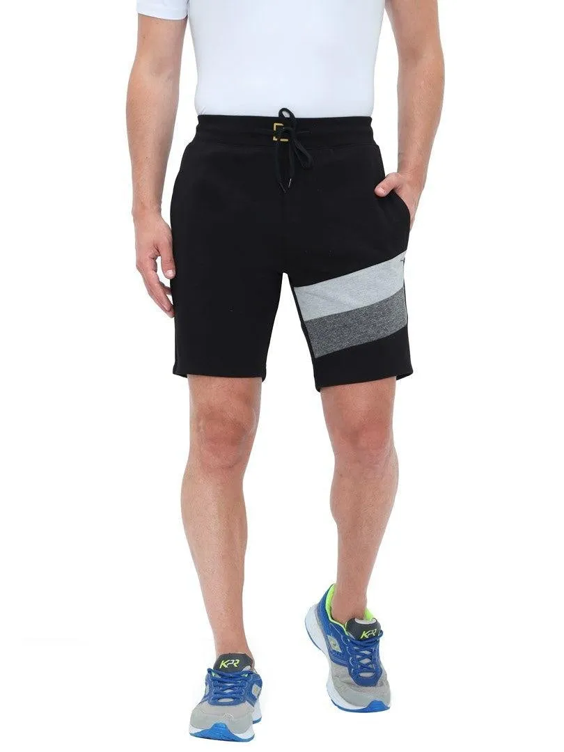 FabSeasons Black Strips Casual Fashion Solid PolyCotton with Lycra Shorts for Mens