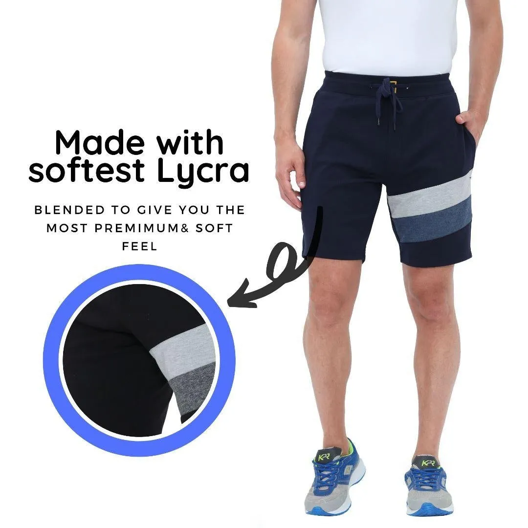 FabSeasons Blue Strips Casual Fashion Solid PolyCotton with Lycra Shorts for Mens