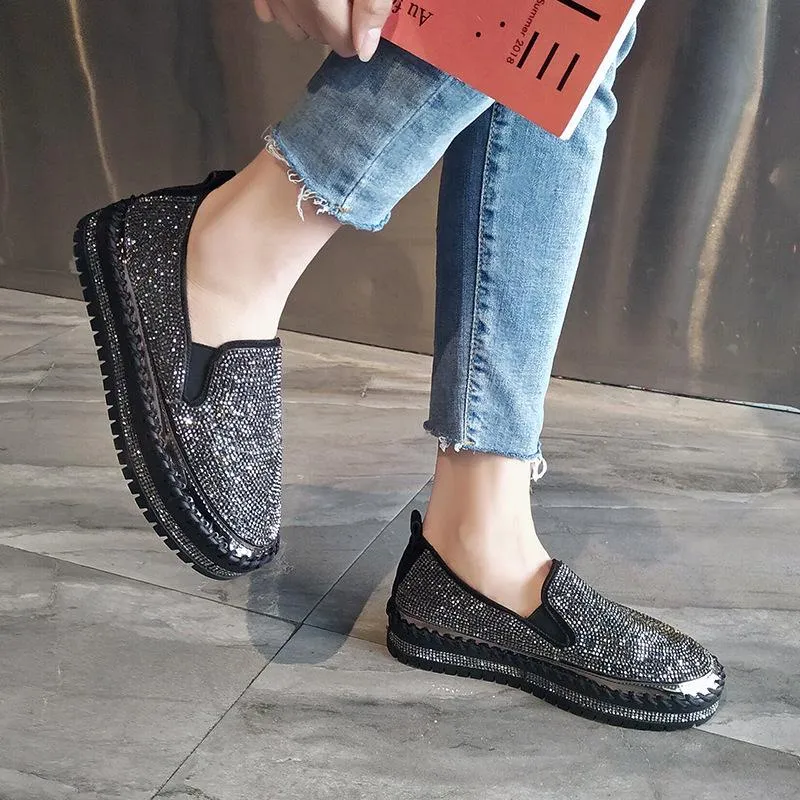 Fashion Rhinestone Plimsolls Lazy Moccasins shoes