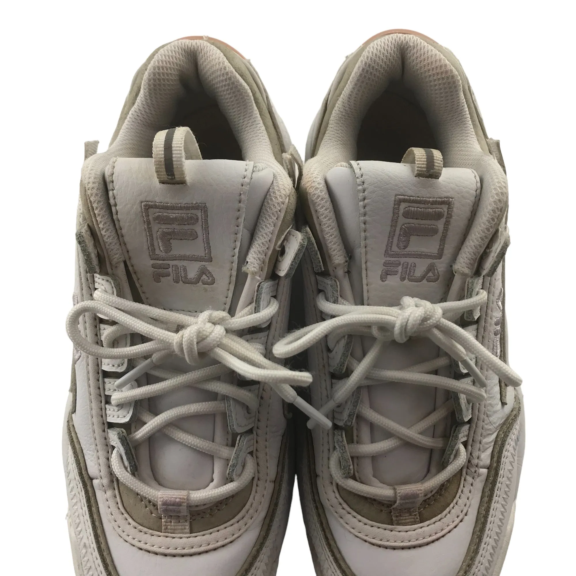 Fila Disruptor trainer shoe size 5 white and beige with laces