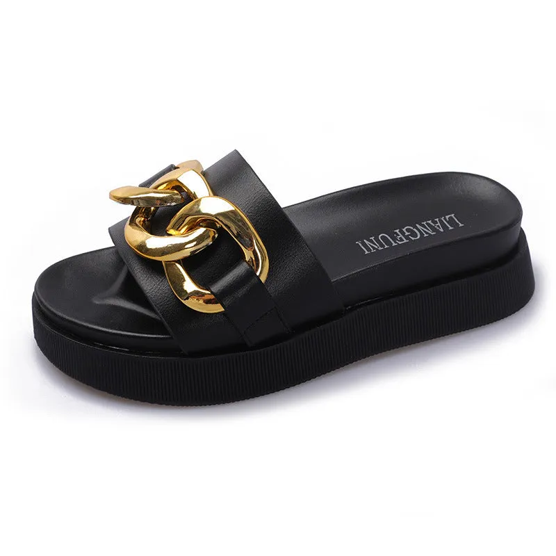 Flat-bottomed Flip-flop  Summer New Style Metal