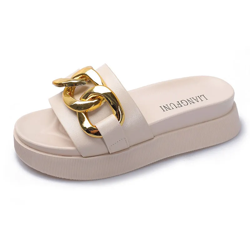 Flat-bottomed Flip-flop  Summer New Style Metal