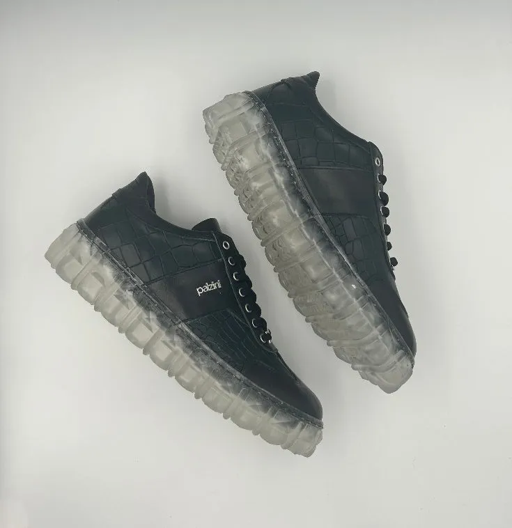 “FROZEN ONYX” LOW-TOP SNEAKERS IN NAVY CROC-PRINT WITH A CRYSTAL SOLE