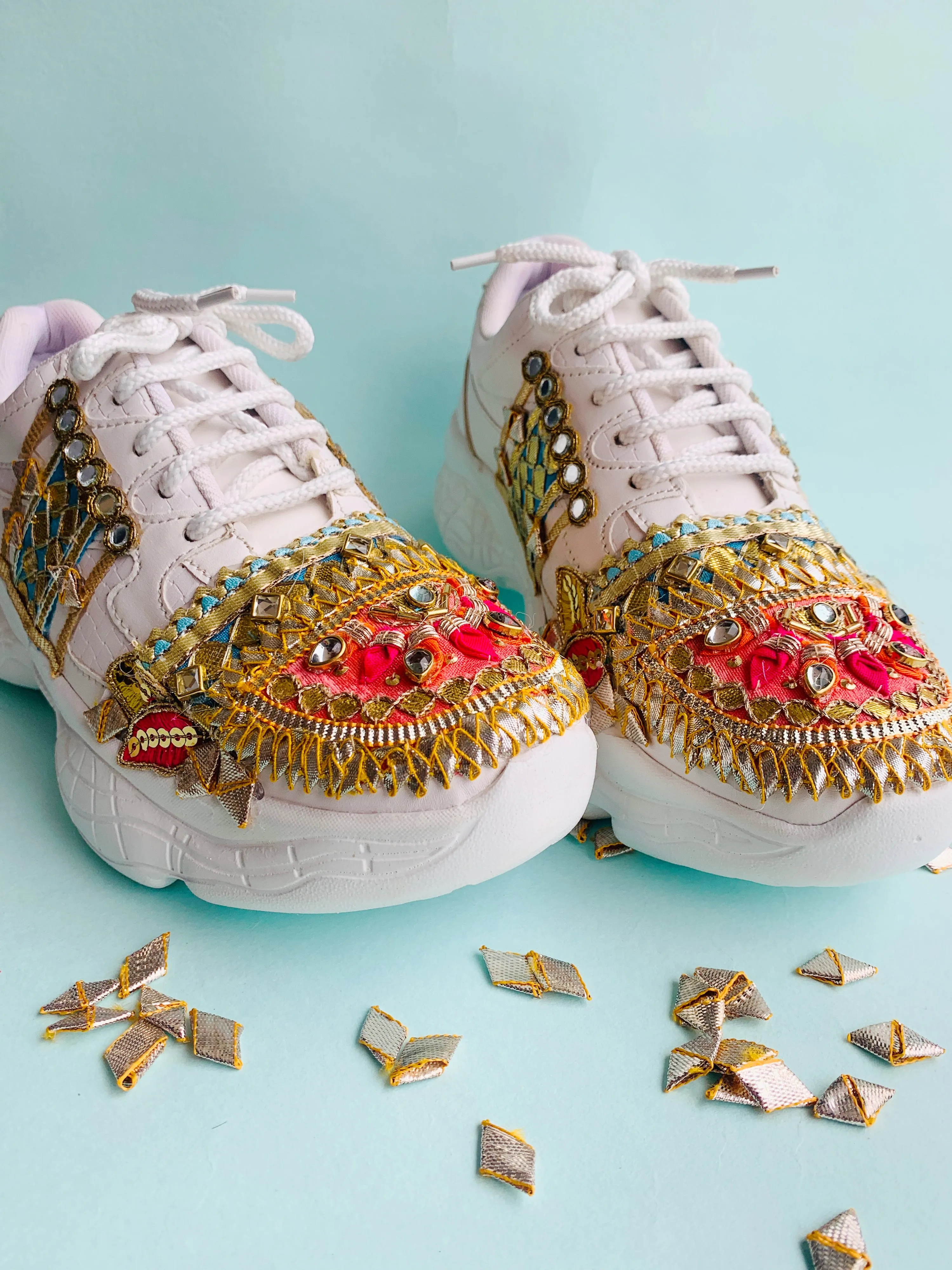 Funky N Trendy hand crafted gottapatti bridal sneakers/ bridesmaid sneakers