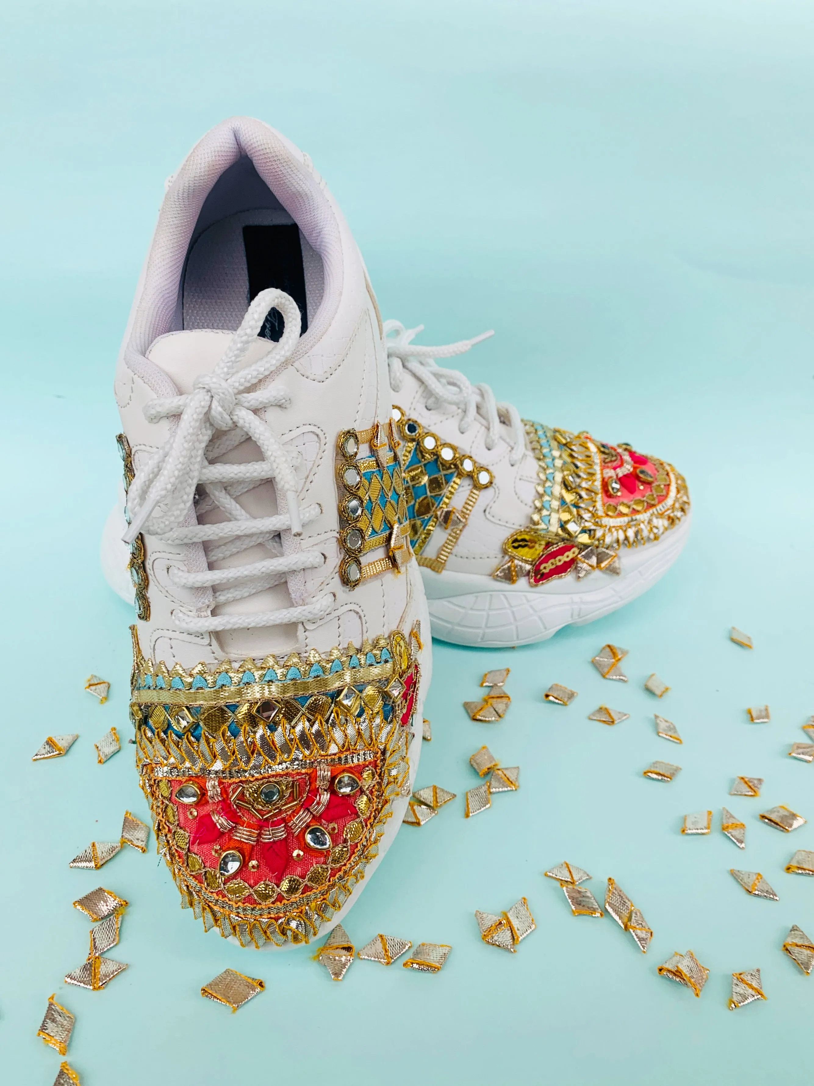 Funky N Trendy hand crafted gottapatti bridal sneakers/ bridesmaid sneakers