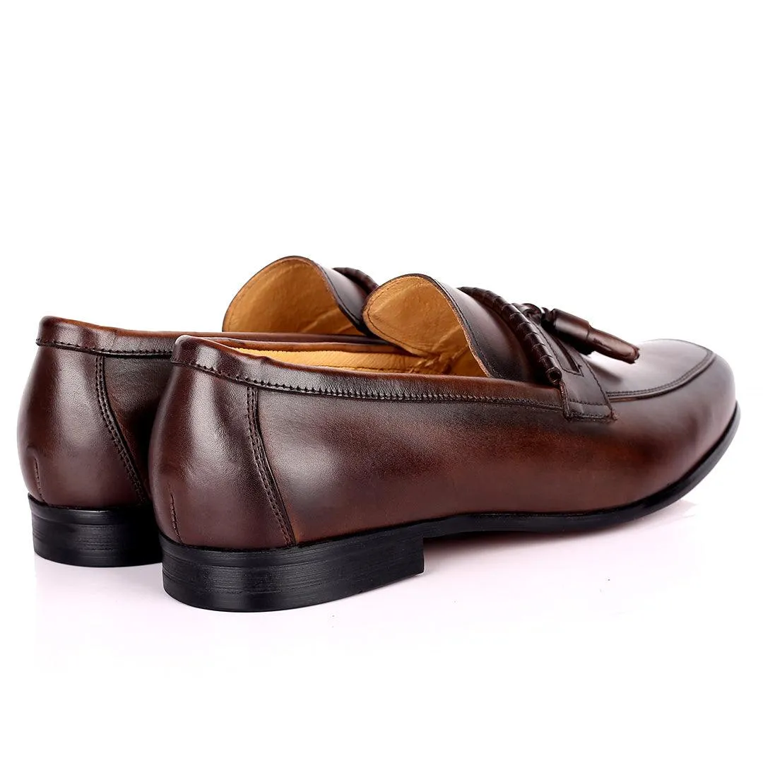 Gian Elegant Fringe Designed Loafers Shoe - Coffee