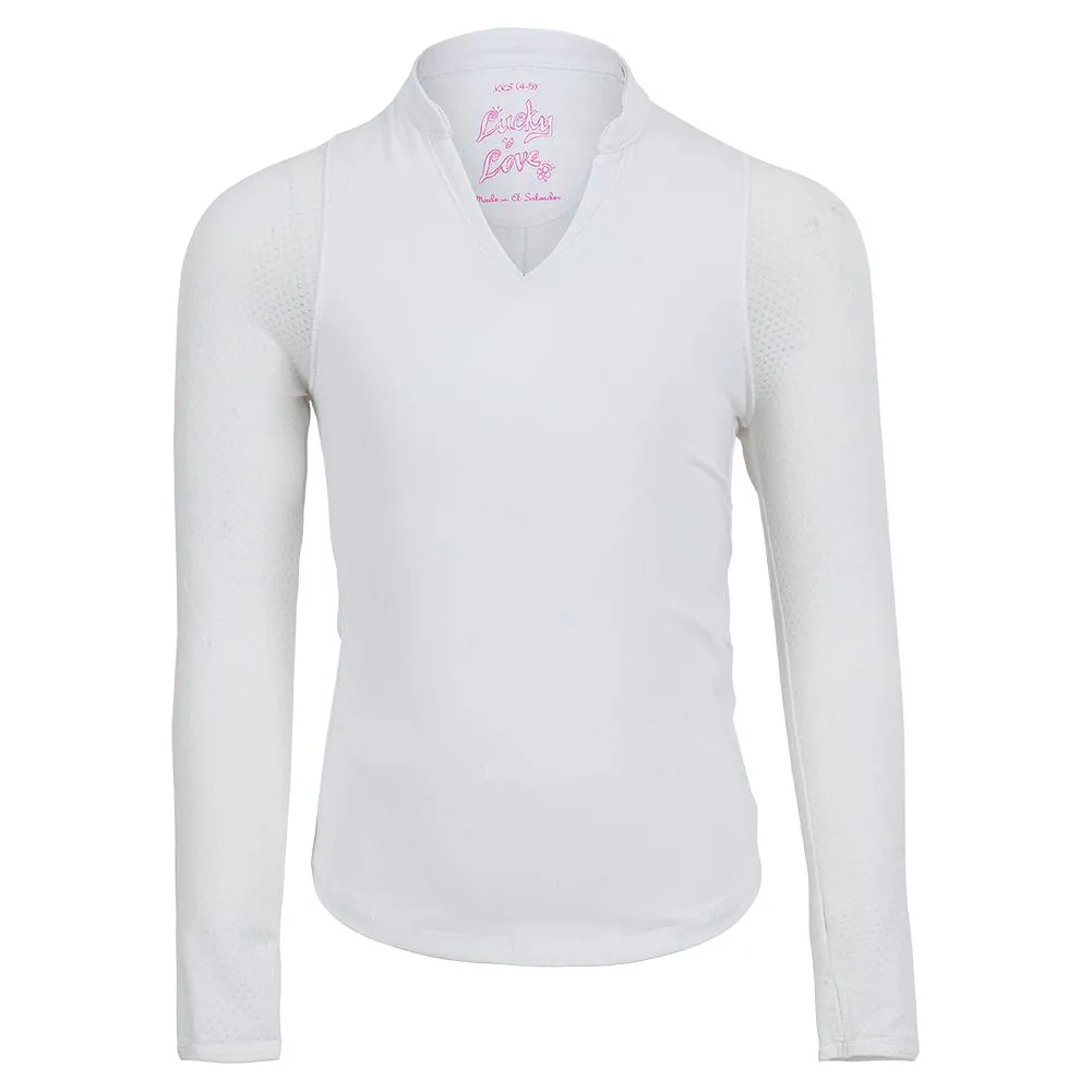 Girls' Mandarin Collar Long Sleeve Tennis Top White