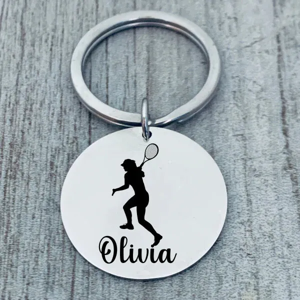 Girls Personalized Engraved Tennis Keychain