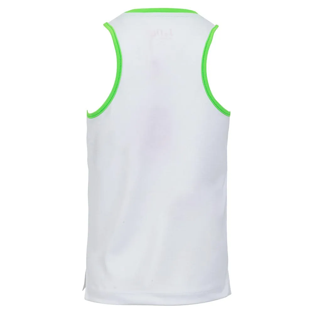 Girls' V-Neck Tennis Tank White and Green Trim