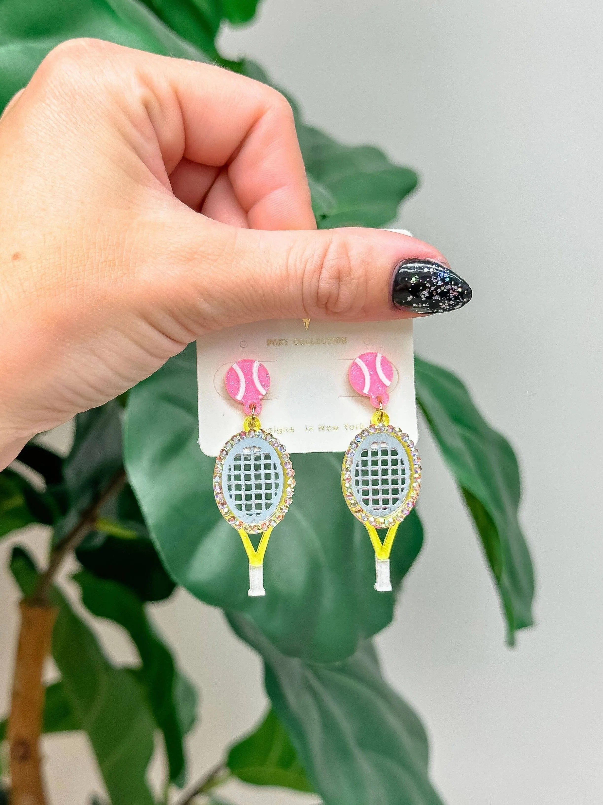 Glitzy Tennis Dangle Earrings: Pink