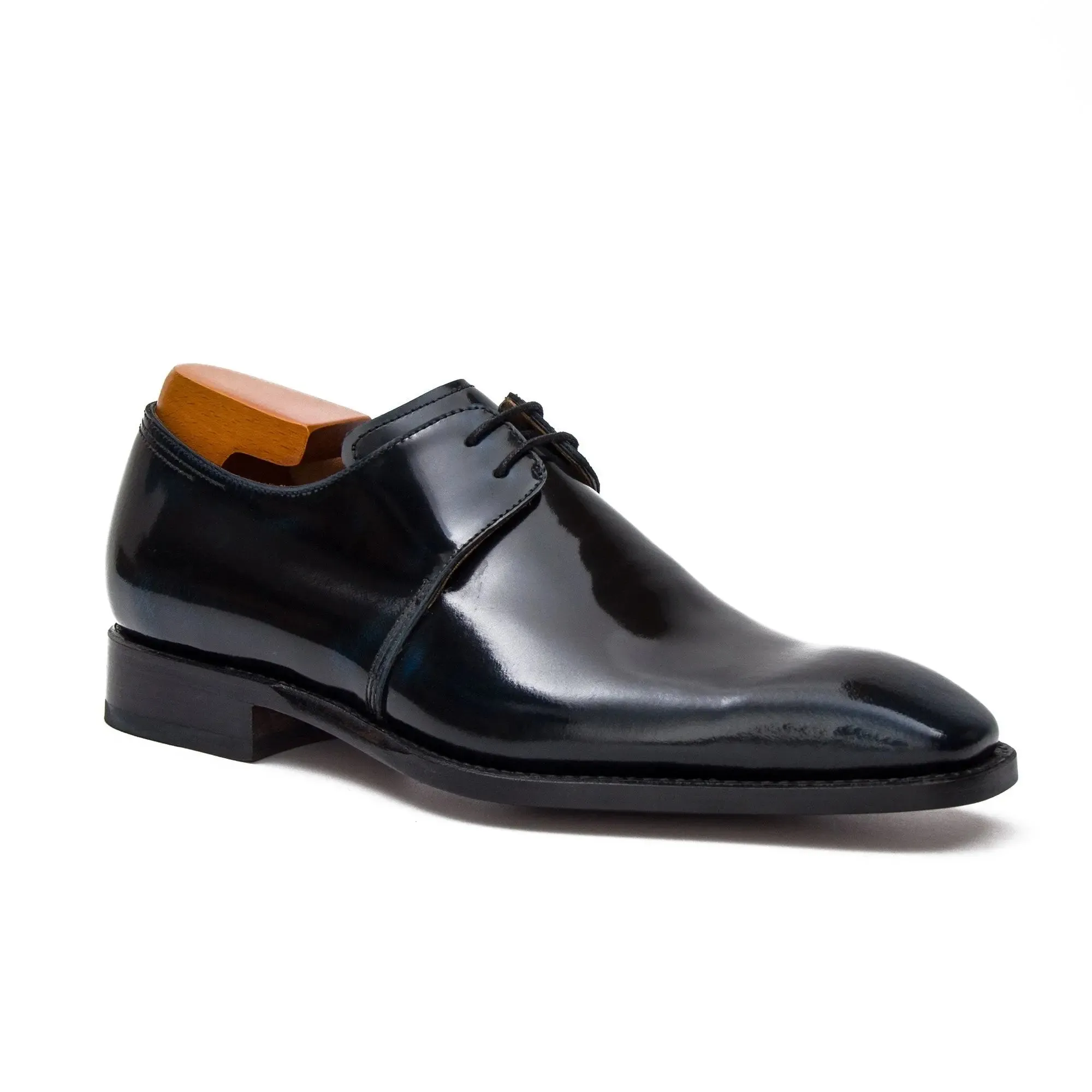 Goodyear welt derby patent leather shoes