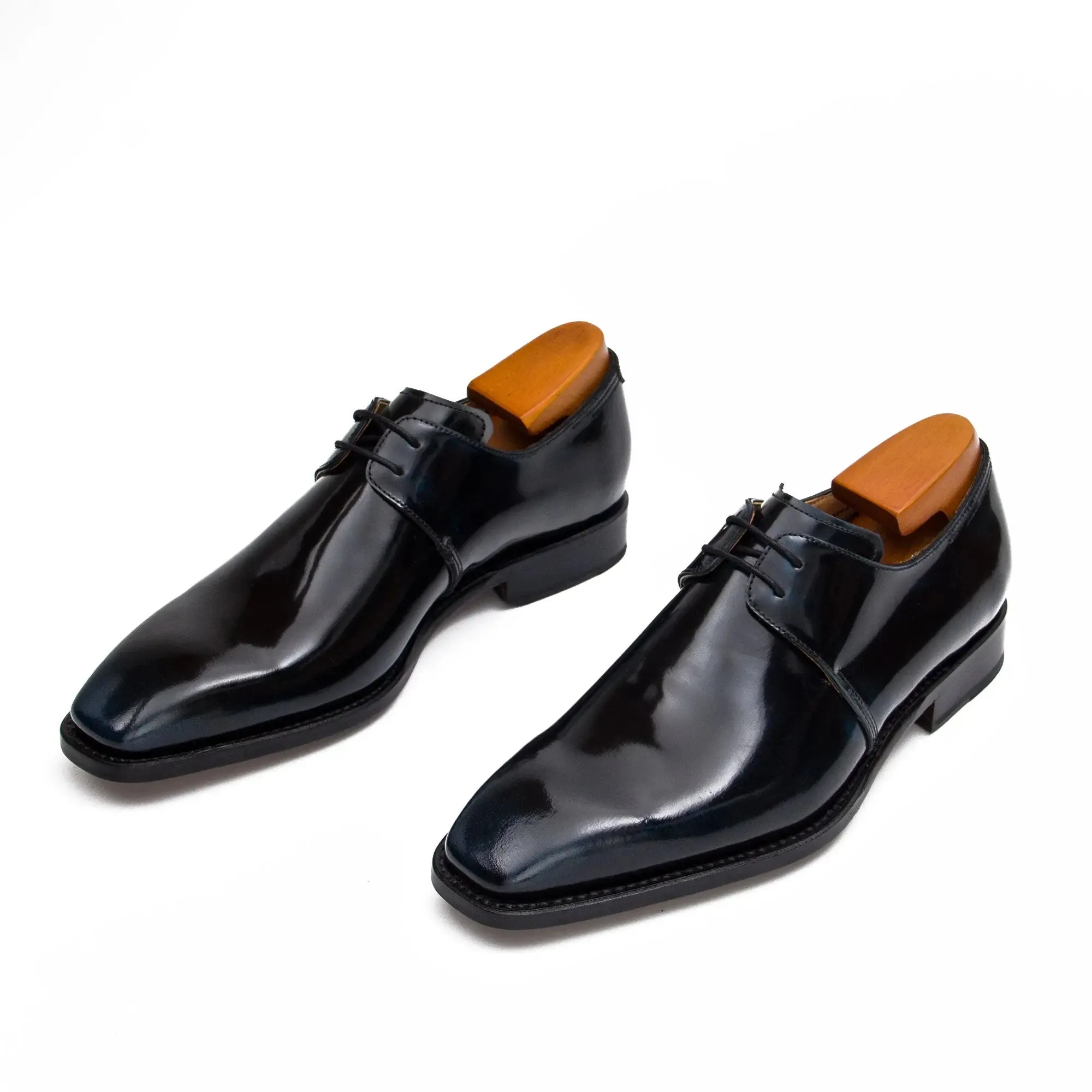 Goodyear welt derby patent leather shoes