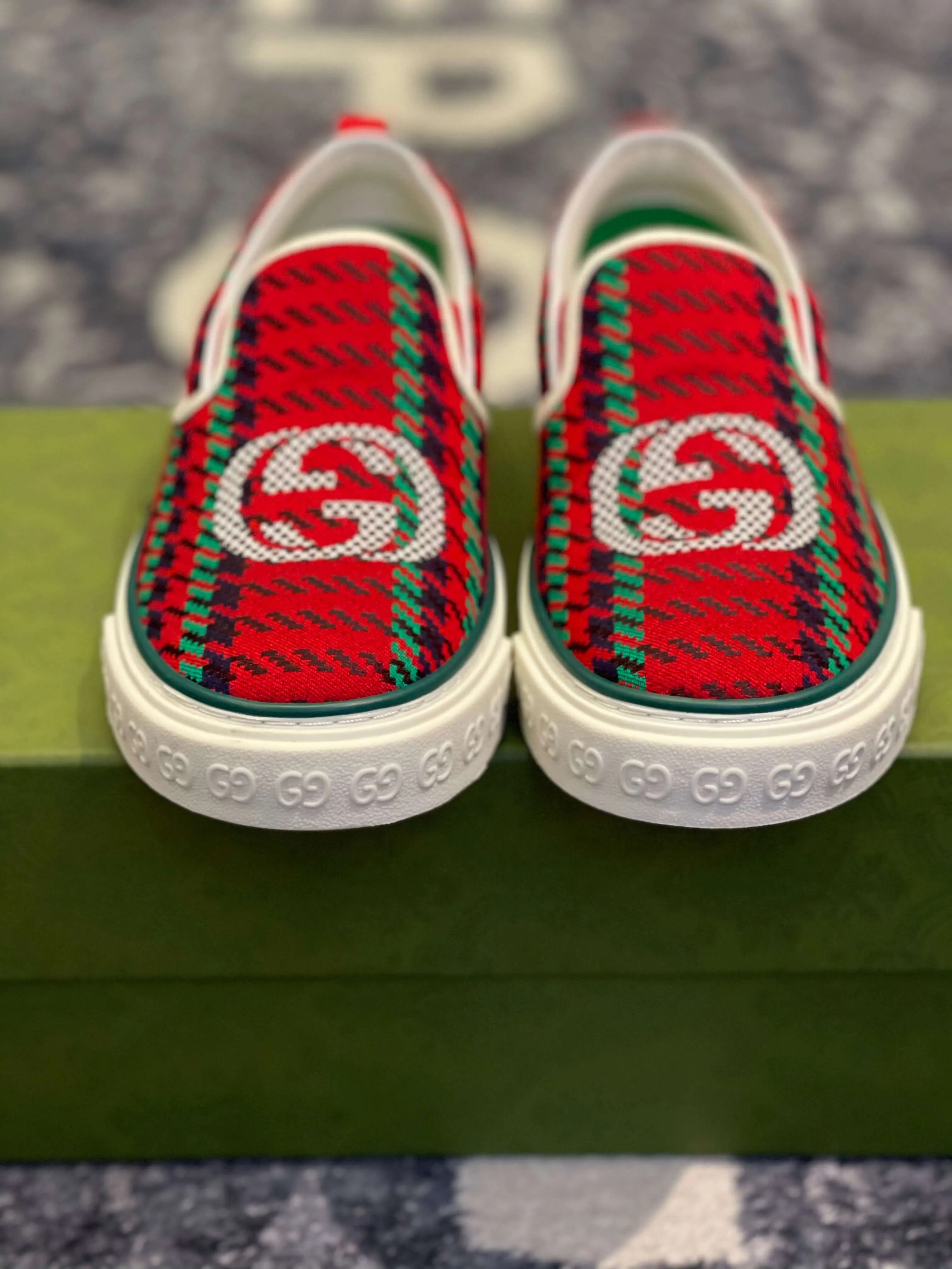 Gucci Tennis 1977 Red Green Slip On Sneakers