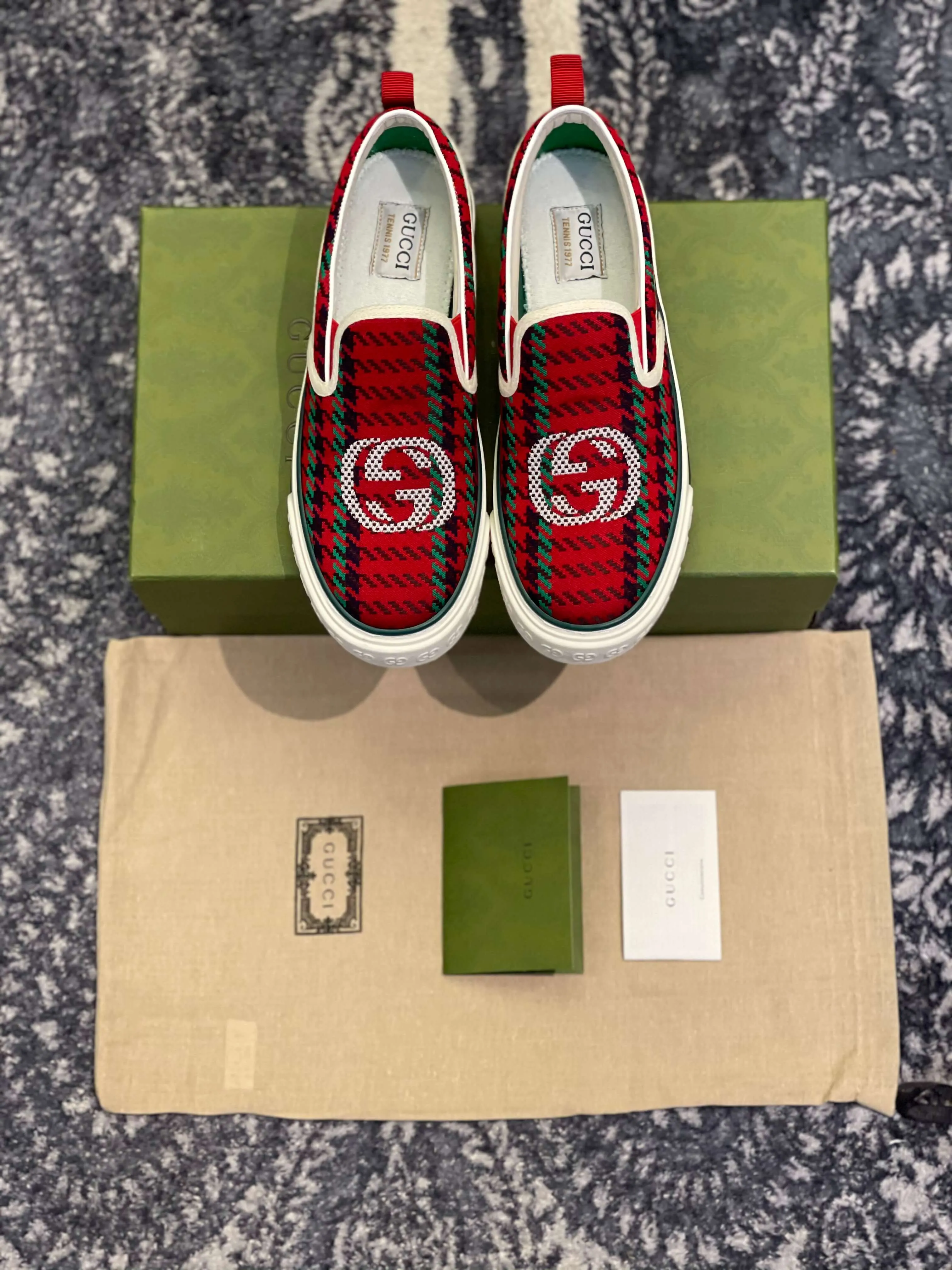 Gucci Tennis 1977 Red Green Slip On Sneakers