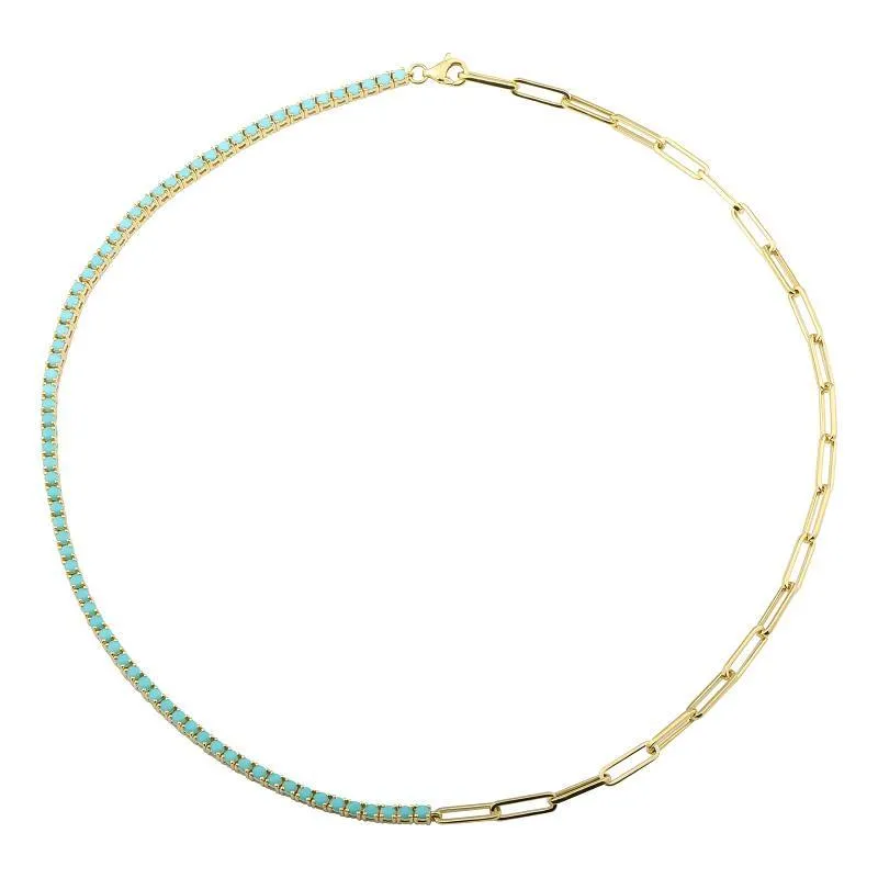 Half Link Chain & Sapphire Tennis Necklace