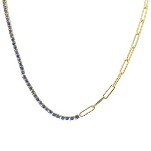 Half Link Chain & Sapphire Tennis Necklace