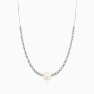 Half Tennis Necklace with a Pearl